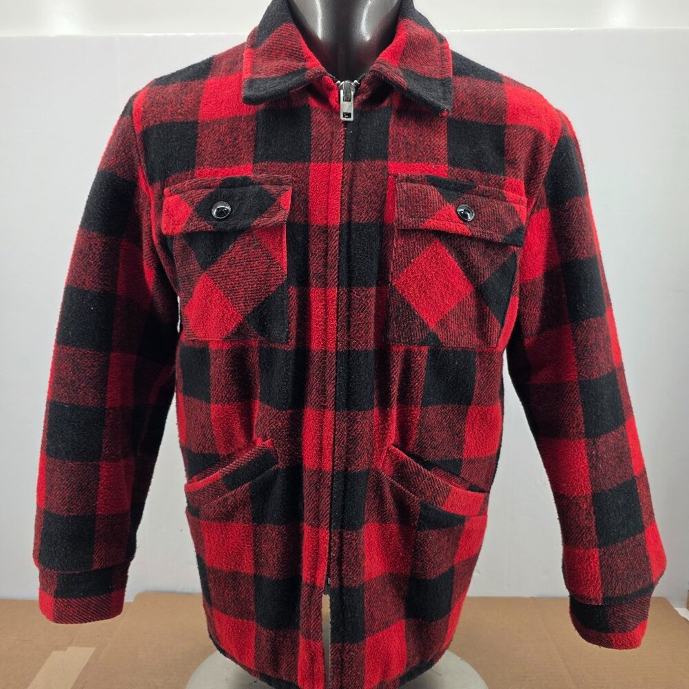 Weatherguard by Shane Jacket Men M Buffalo Plaid Wool Blend Full Zip 70s
